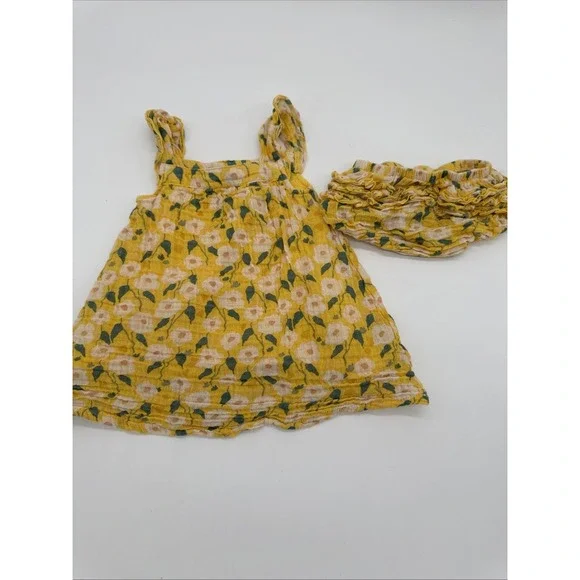 Angel Dear Baby Girl Yellow Floral Cotton Dress‎ And Diaper Cover 6-12  Month