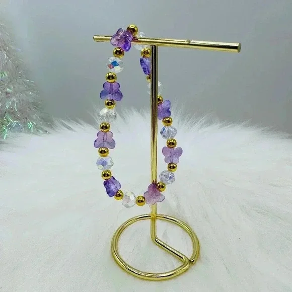 Purple Butterfly Charm Beaded Bracelet