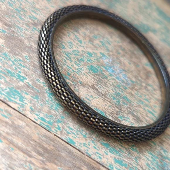 Vintage Bronze Colored Mesh Metal Textured Tube Cuff Bracelet Bangle