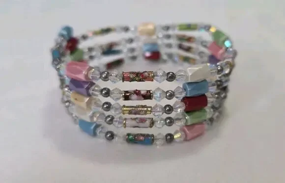 Magnetic Hematite Beads Wrap Around Bracelet Multi Colored & Cloisonne Accents