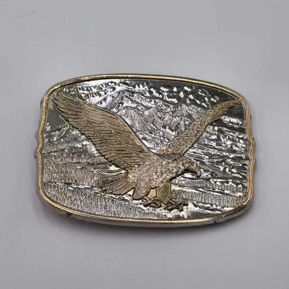 Vintage 200th Anniversary American Eagle Belt Buckle Silver Layer Gold Trim USA