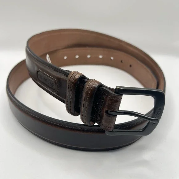 Columbia Genuine‎ Leather Belt XL/42-44 Brown Stitch Detail Classic