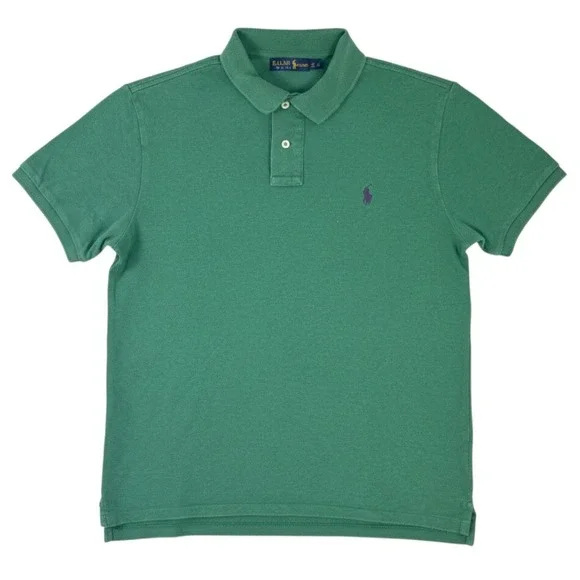 Polo Ralph Lauren Polo Shirt Mens L Green Custom Slim Fit Cotton Pique Pony Golf