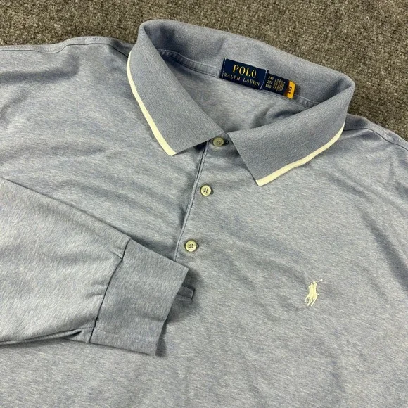 Polo Ralph Lauren‎ Long Sleeve Polo Mens 2XB Blue Heathered Cotton Big & Tall