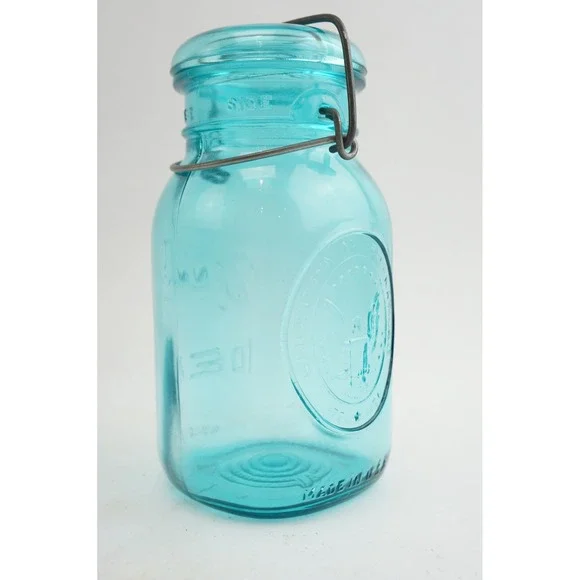 Ball Ideal A1 Mason Jar Blue Bicentennial Eagle 1776-1976 Wire Lid VGC Vintage