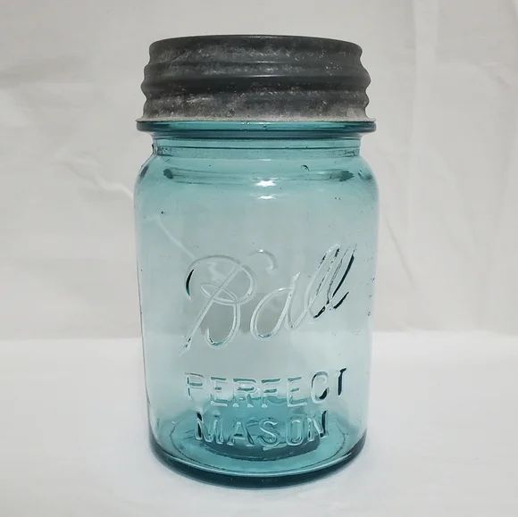 Vintage Ball Perfect Mason Aqua Glass Pint Jar #9