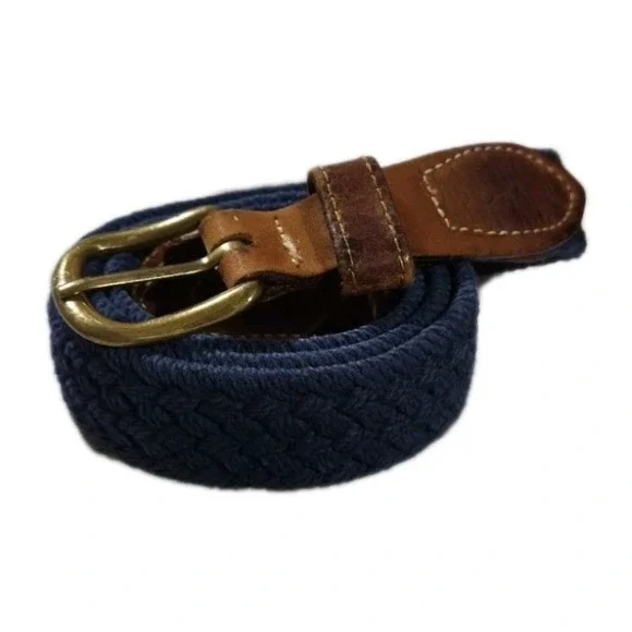 Zep-Pro Vintage Belt Mens 38 Leather Navy Blue Woven Brass Buckle USA