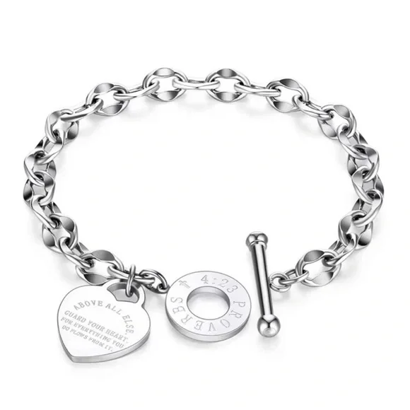 ✨ heart charm silver tone bracelet