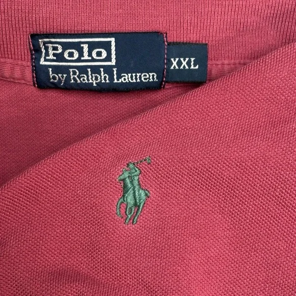 Polo Ralph Lauren Polo Shirt Rose Red Mens‎ XXL Cotton Casual Vintage Green Pony