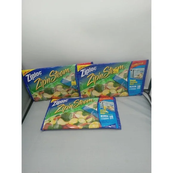 Ziploc ZipN Steam Microwave Cooking Bags 10 Bags Per Pack 3 Packs Medium
