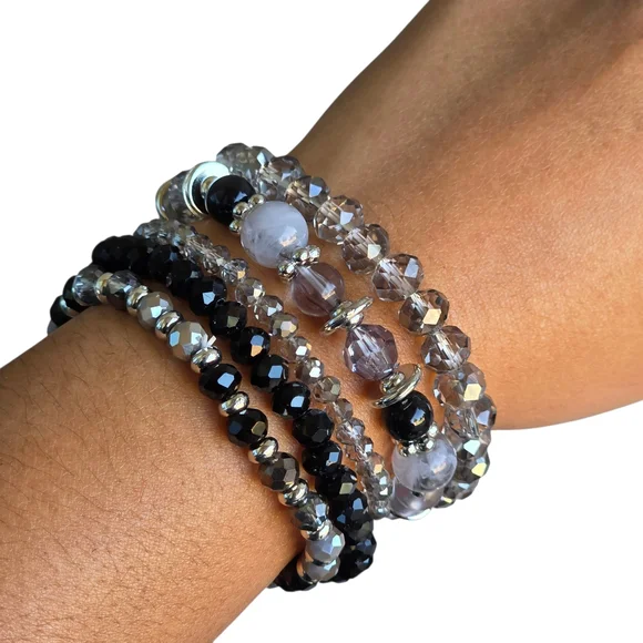 Sparkly Boho Beaded Bracelet Set Handmade Jewelry