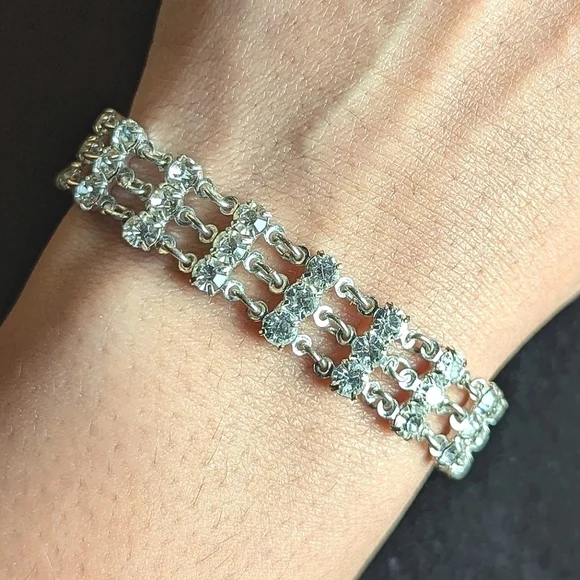Silver Rhinestone Tennis Bracelet 3 Row