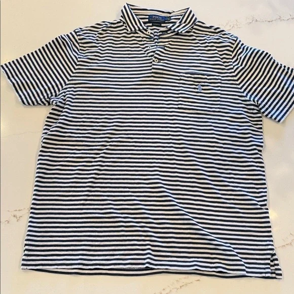 Polo by Ralph Lauren Men's Navy and White Striped Polo Shirt