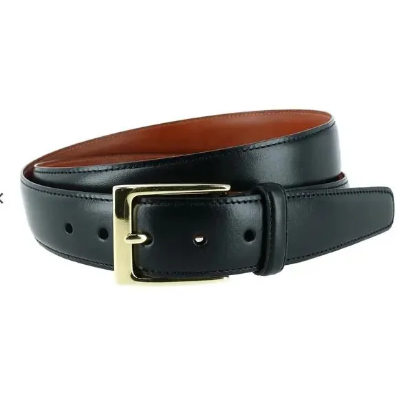 Trafalgar Men's Classic 30mm Black Cortina Leather Dress Belt, Size 44, Like New