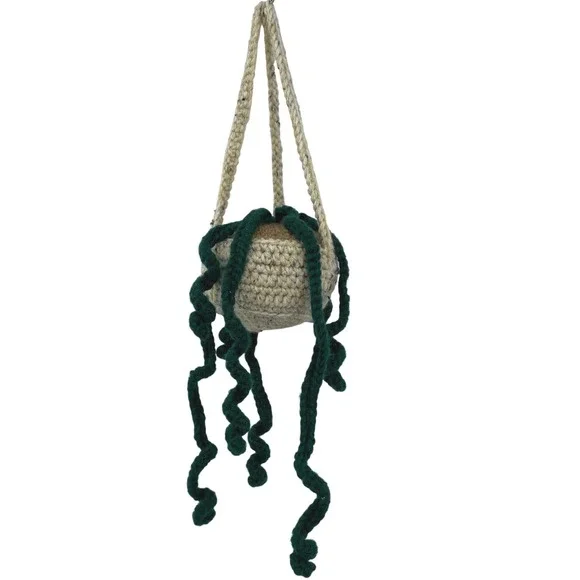 Handmade Crochet Hanging Plant with Faux Succulent Boho Green‎ Decor