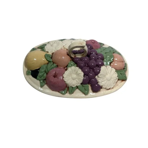 Vintage Mid Century Ceramic Fruit Covered‎ Dish Floral Kitchen Storage Container