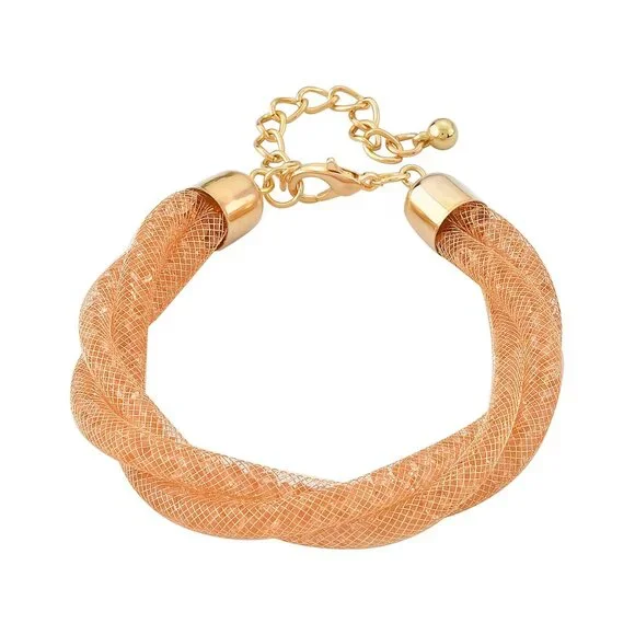 NWT Champagne Color Austrian Crystal Twisted Double Row‎ Bracelet Goldtone