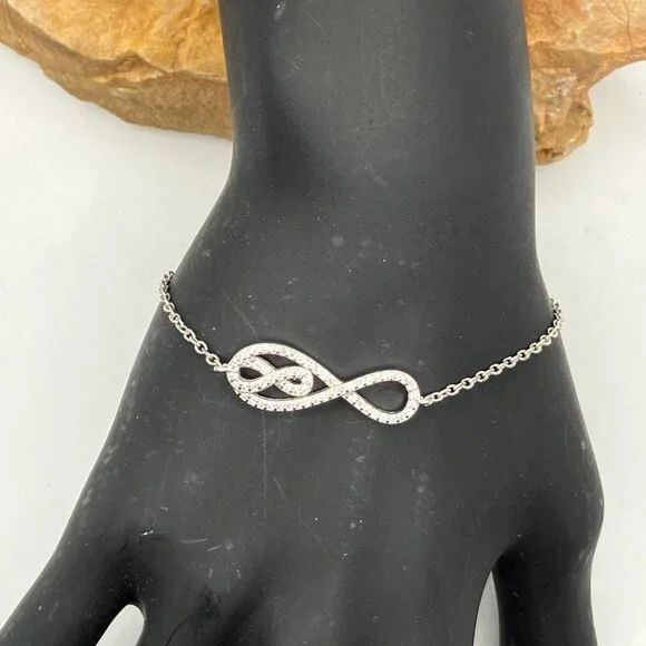 NEW Breast Cancer Sterling Silver Bracelet .925 Cubic Zirconia Infinity Link