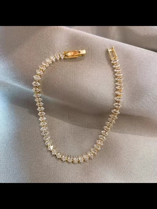 Gold Tone Crystal Tennis Bracelet - Women Jewelry