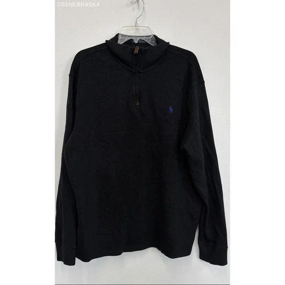 Polo Ralph Lauren Black cotton‎ quarter-zip or half-zip sweater. - Size XL