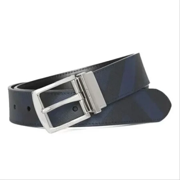 Burberry Men's Reversible Check Belt Black Blue Size 30/75 NEW