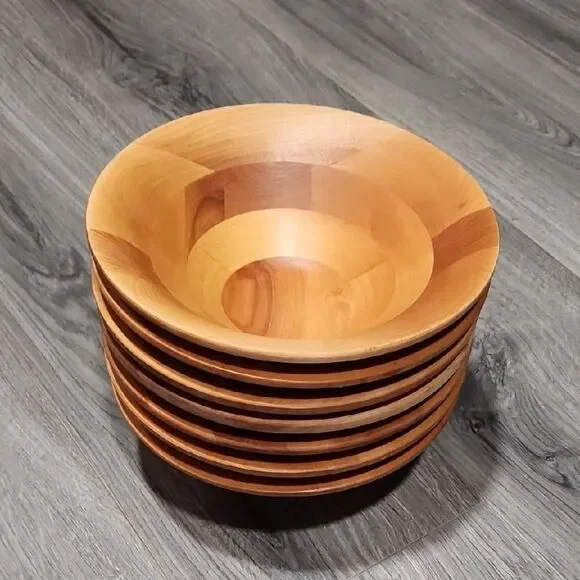 Vintage MCM Set Of 7 Walnut Windham 8.5L Wooden Bowls