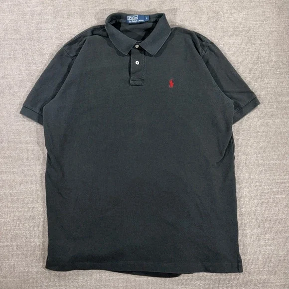 Polo Ralph Lauren Polo Shirt Mens L Black Good Short Sleeve Red Pony Logo Pique