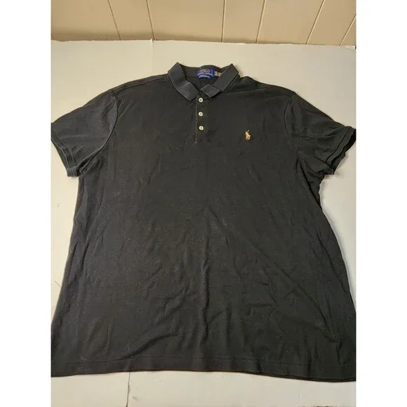 Polo Ralph Lauren Polo Shirt Mens XXL Black Custom Slim Fit Soft Flesh Pony