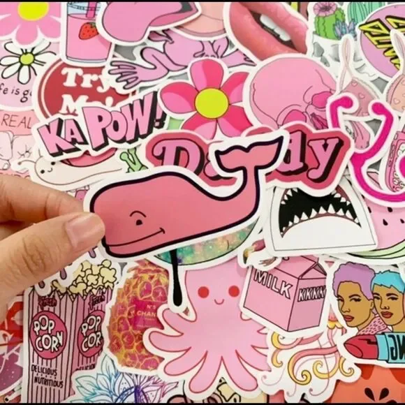 25 Stickers, Pink. Cute, bike, helmet, laptop, skateboard, water bottle