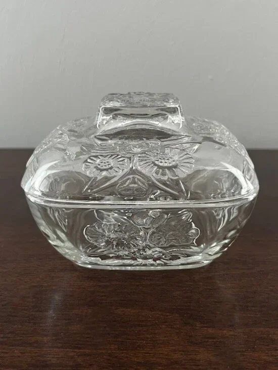 Clear Glass Refrigerator Dish Lid Covered Floral Indonesia