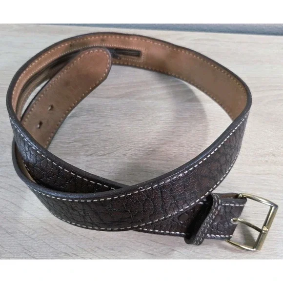 Nocona Leather Belt Size 36 Brown Western Textured Stitched Hidden Pocket