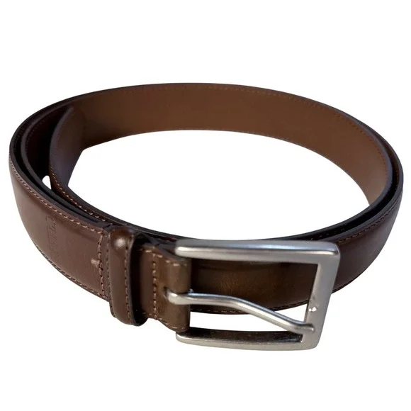 Chaps Mens Brown Genuine Leather Dress Belt Silver Buckle Size 44 1357770 2936