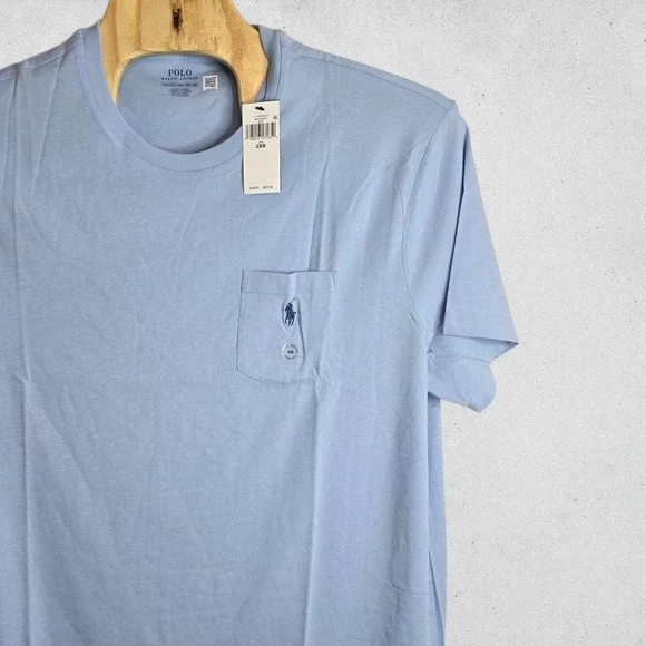 Polo Ralph Lauren Mens 2XB Light Blue Cotton Pocket T-Shirt NWT 711704248132