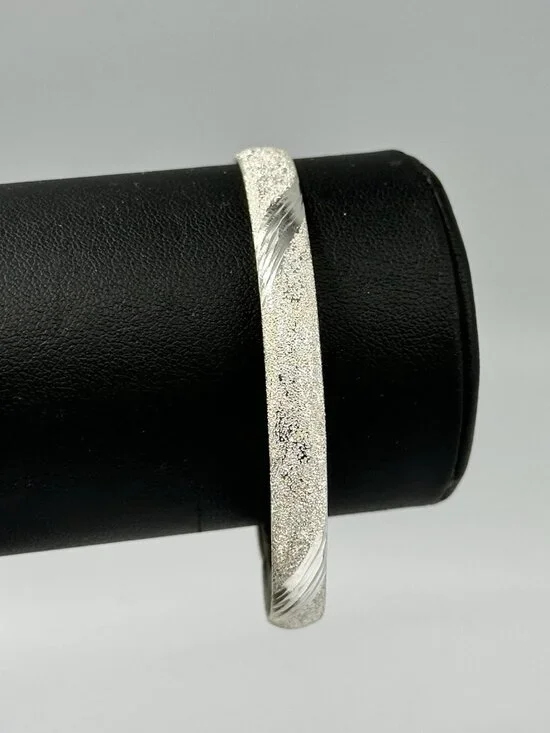 Sterling Silver Bangle Bracelet Textured Frosted Finish Lightweight Signed FAS