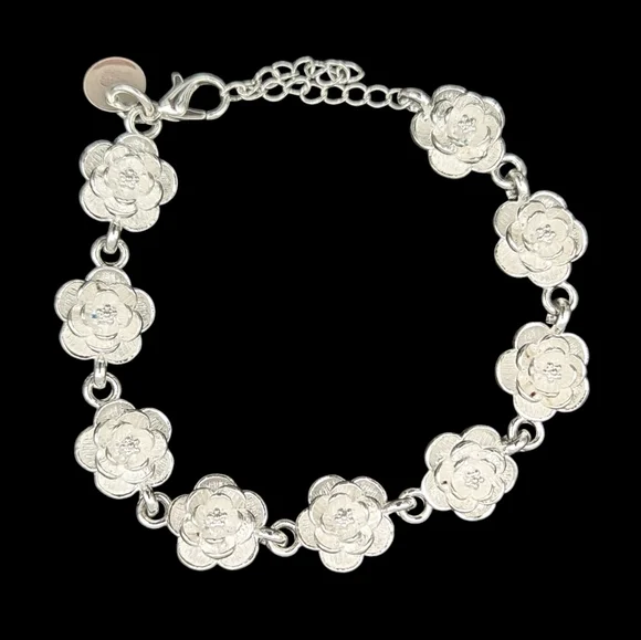 925 Sterling Silver Plated Flower Rose Bracelet