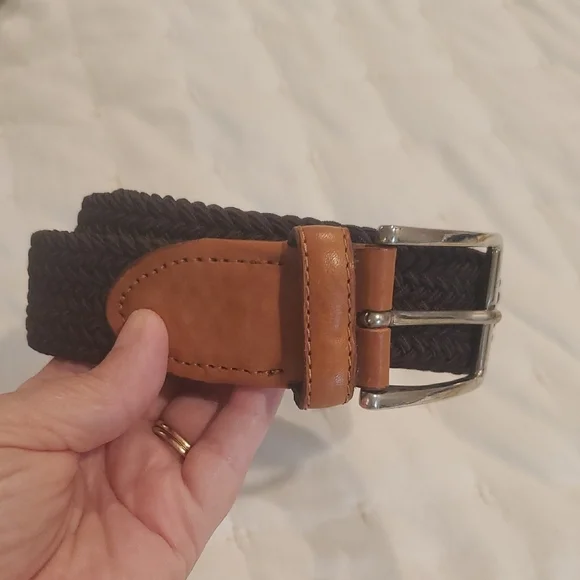Black and Brown Leather Accent Belt with Silver Buckle