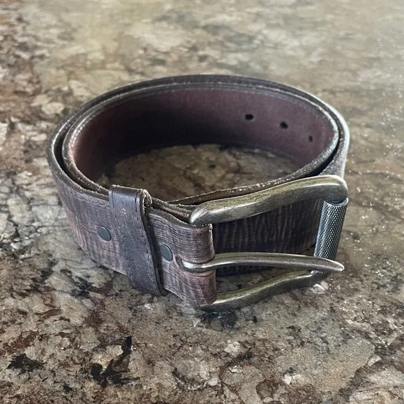 Justin Brown Leather Men's Belt Weatern 32 USA Antique Silver-Tone Buckle Rodeo