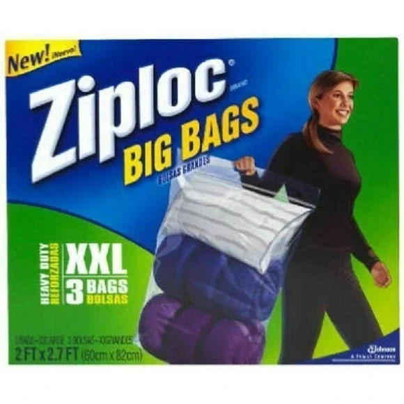 Ziploc Big Bags XXL 20 Gallon Storage‎ Bags Double Zipper Heavy Duty 3 Ct New