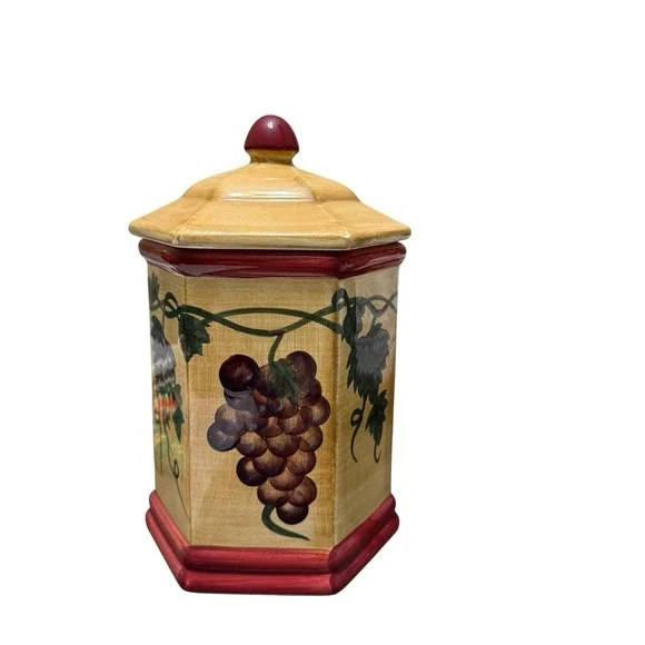 Vintage Nonni's Tuscan Grapes Ceramic Cookie‎ Jar Canister Sealing Lid 10