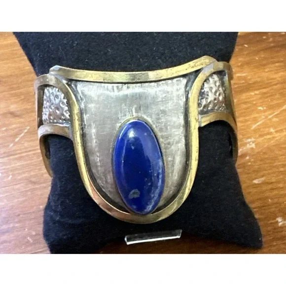 VTG NEW MORITA GIL MID CENTURY MODERNIST BRUTALIST Cuff BRACELET LAPIS LAZULI