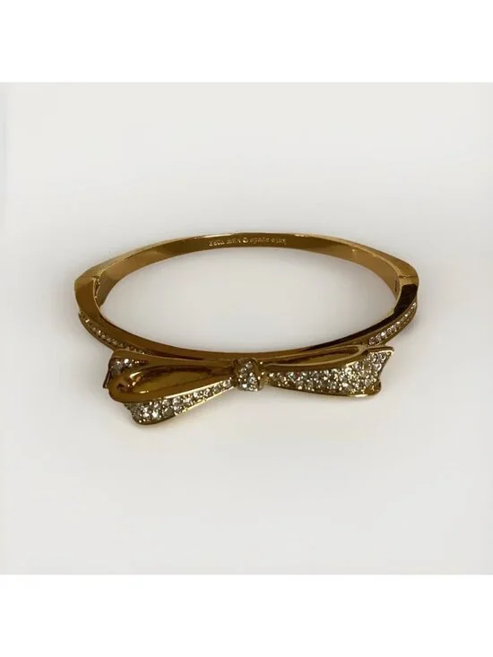 Kate Spade Love Notes Hinge Bangle Gold-Plated Metal With Pave Crystals W/Clasp