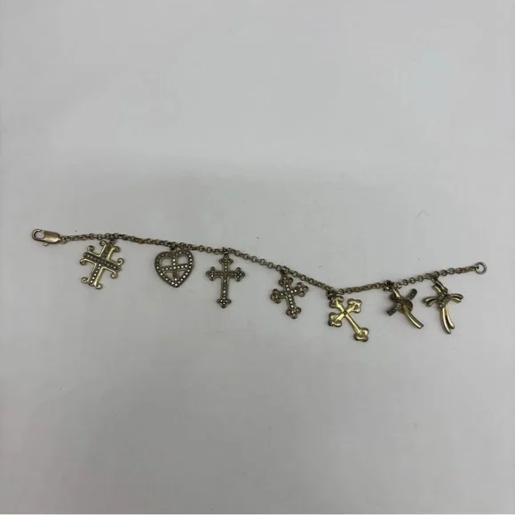 Vintage PAJ gold tone dangle charm‎ bracelet religious cross