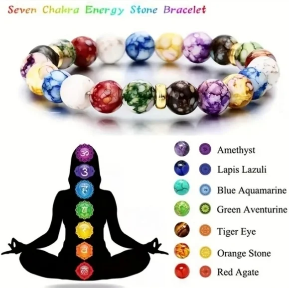Seven Chakra Crystal Energy and Healing Natural Stone‎ Bracelet