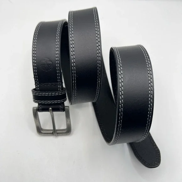Timberland Genuine Leather Belt 38 Black Stitch Detail‎ Classic Work Minimalist