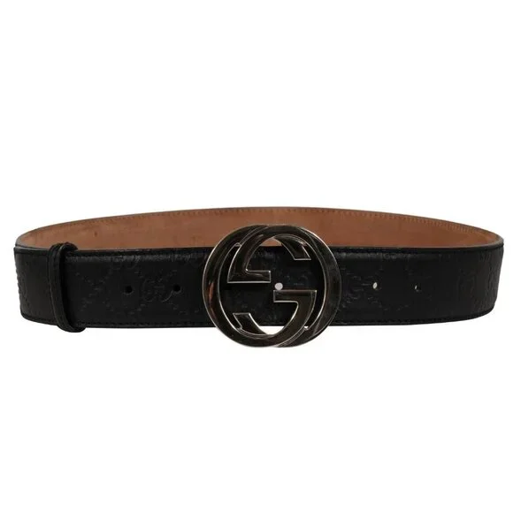Gucci Mens Interlocking GG Supreme Buckle Belt Sizze 90 36 Black Leather