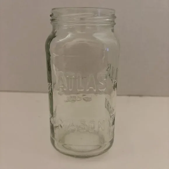Atlas Mason Clear Glass Jar Pint Hazel-Atlas Glass Company 1910s-1950s NO LID