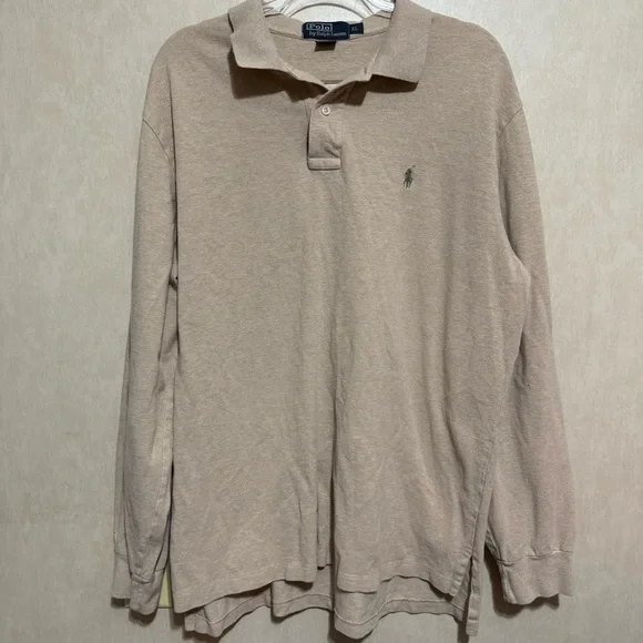 Polo Ralph Lauren Beige Tan Cotton Long Sleeve Polo Shirt