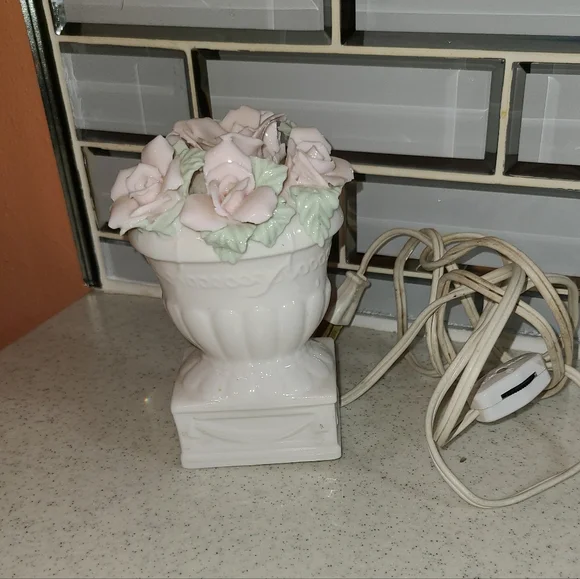Vintage Faux Floral Ceramic Accent with Pink and Green