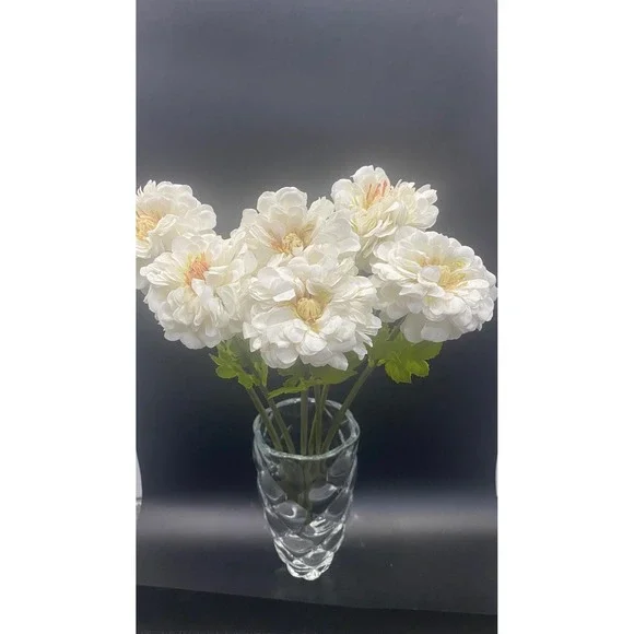 White Artificial Dahlia Silk Flowers Faux Floral Bouquet Wedding Home Decor 6pc