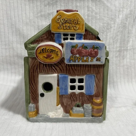 Ceramic General Store Cookie Jar Canister Apple Country Farmhouse Kitchen Decor